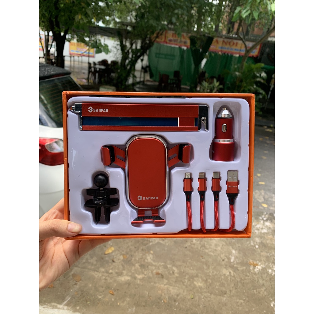 4 chi tiết Tẩu sạc 6A  3sanpam 12-24V 2 cổng USB, dây 3 đầu sạc,giá đỡ điện thoại cửa gió,bảng sdt
