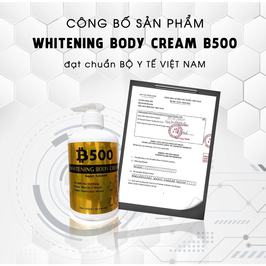 Kem Body B500, Kem dưỡng trắng da toàn thân dưỡng siêu trắng siêu mịn, trắng khỏe trắng đẹp tặng kèm 1 tuýp kem tắm tr