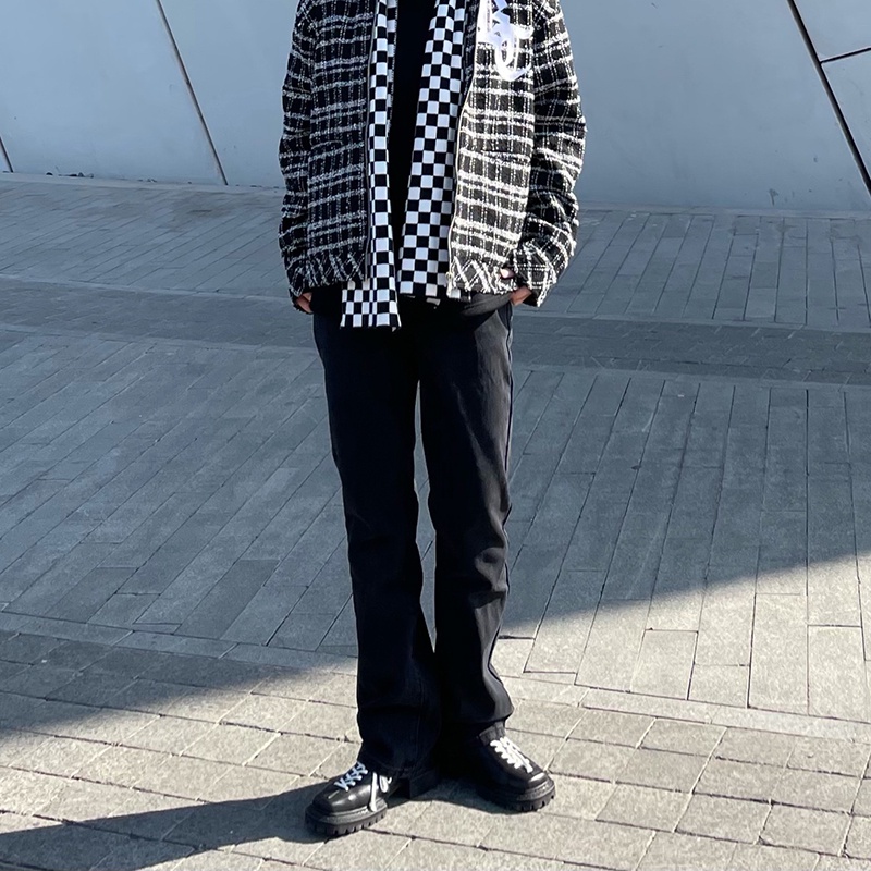 Quần jean nam ống loe màu đen - jean dày co giãn tốt