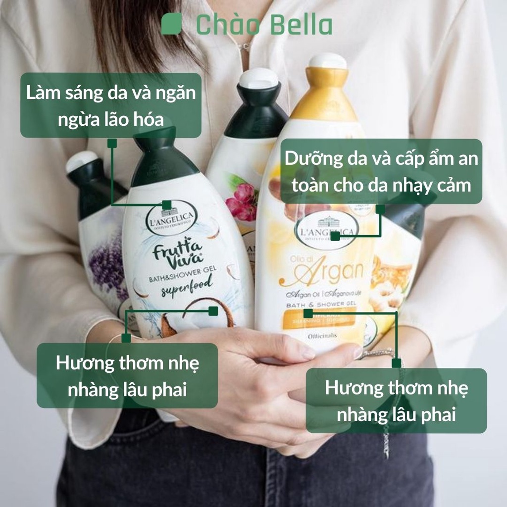 Sữa Tắm Thảo Dược Cao Cấp Ý L'Angelica | Trắng Da, Dưỡng Ẩm, Mềm Mịn Da, Thơm Lâu Mùi Hoa Thiên Nhiên (500ml)