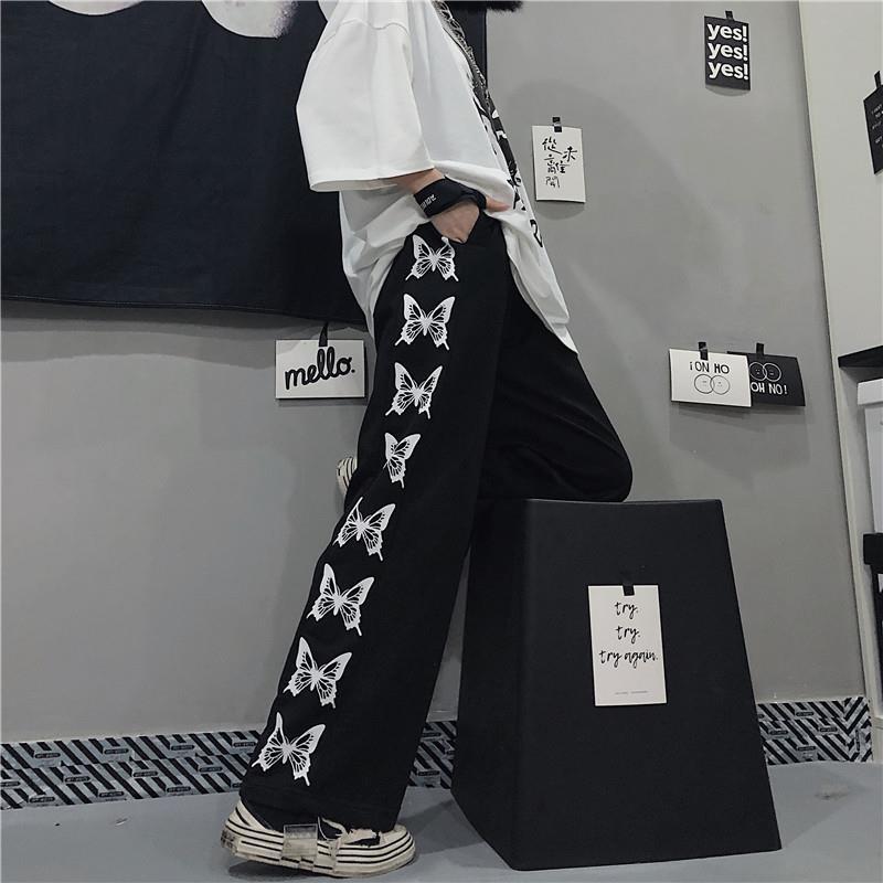 Quần Thể Thao Nữ Thiết Kế Ống Rộng In Hình Bươm Bướm