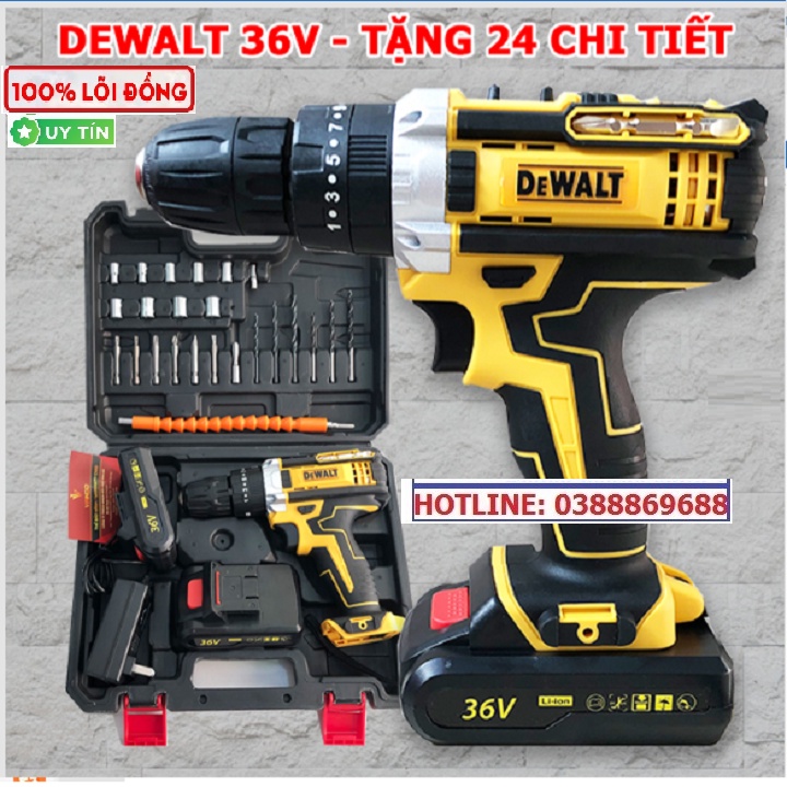 Máy khoan pin 36V 3 chức năng - Tặng bộ phụ kiện 24 chi tiết, Lõi đồng, Máy bắn vít cầm tay