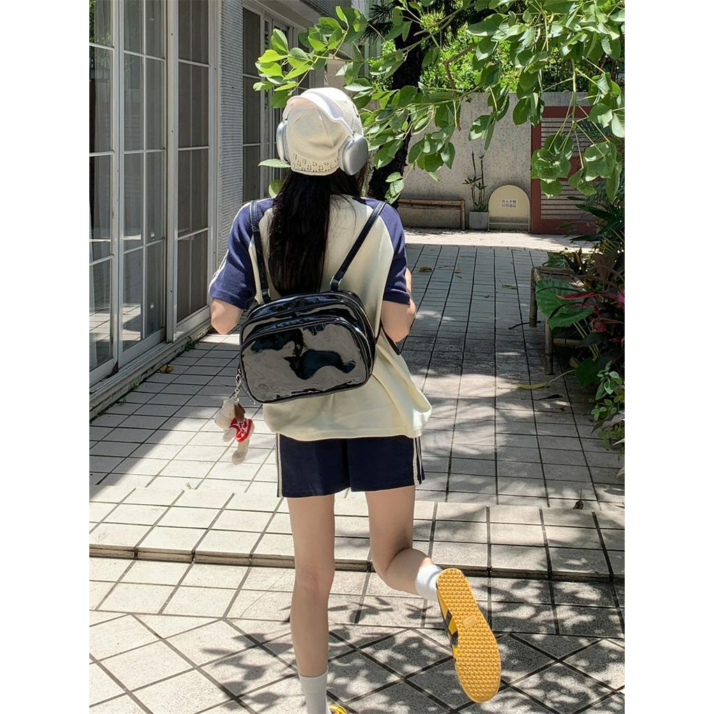 Áo Thun / Váy Ngắn Tay Thêu Chữ Màu Tương Phản Phong Cách Preppy 66013