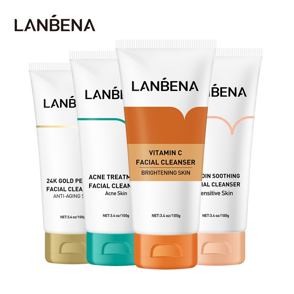 Sữa Rửa Mặt Lanbena Chứa Vitamin C / Lá Vàng 24k / Peptide / Ectoin Nhiều Bọt Hỗ Trợ Giảm Mụn Làm Trắng Da