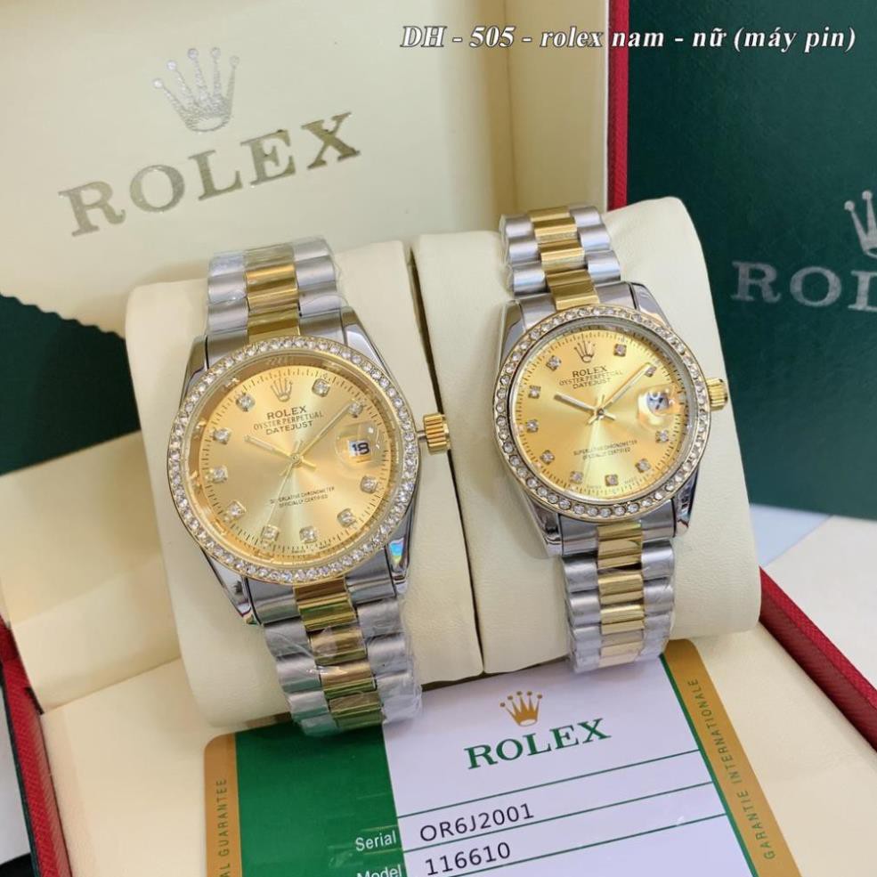 [Video thật] Đồng hồ nam nữ Rolex - unisex viền đá dây kim loại chống nước - DH505