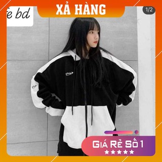 Áo nỉ click đen phối tay trắng
