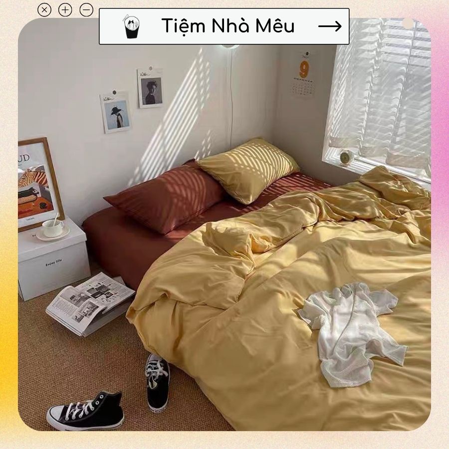 ( New Item) Bộ Chăn Ga Gối✨m6/m8/2m -Tiệm Nhà Mêu✨Set 4 Món 2 Vỏ gối ,drap , vỏ chăn Cotton TC Mix Phối Lạ Đẹp