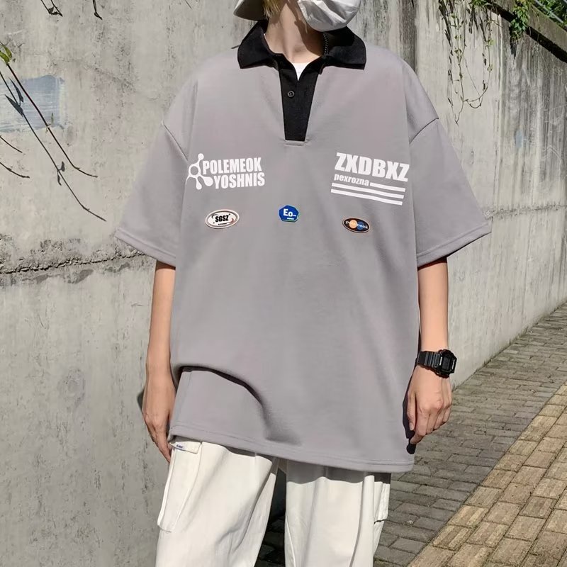 Áo Thun POLO Tay Ngắn Dáng Rộng In Chữ Phong Cách hip hop Đường Phố Hàn Quốc Thời Trang Cho Nam Và Nữ