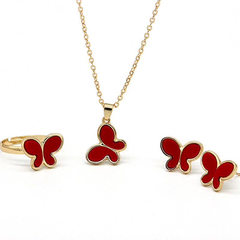 Bộ Trang Sức 3 Món Gồm Nhẫn / Bông Tai / Dây Chuyền Hình Bướm Cho Nữ