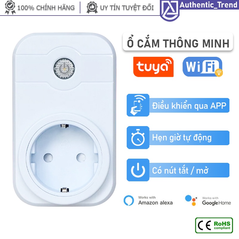 Ổ cắm Wifi Thông Minh tắt mở từ xa App Tuya Hẹn giờ tự động chuẩn Châu Âu điều khiển giọng nói Google Home Alexa