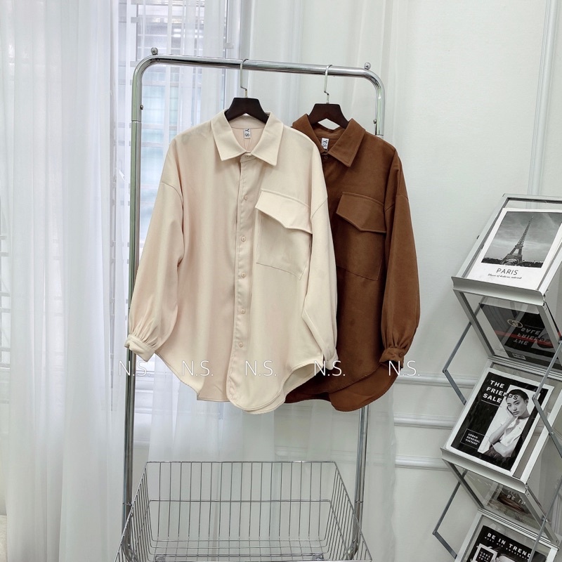 ÁO SƠ MI NHUNG TĂM FROM RỘNG SIÊU HÓT MS17728