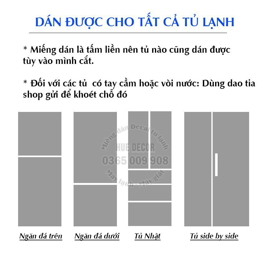 Decal chuyên dụng  dán trang trí  tủ lạnh- máy giặt  3D thương hiệu HUE DECOR, siêu bền chống nước, đủ kích cỡ