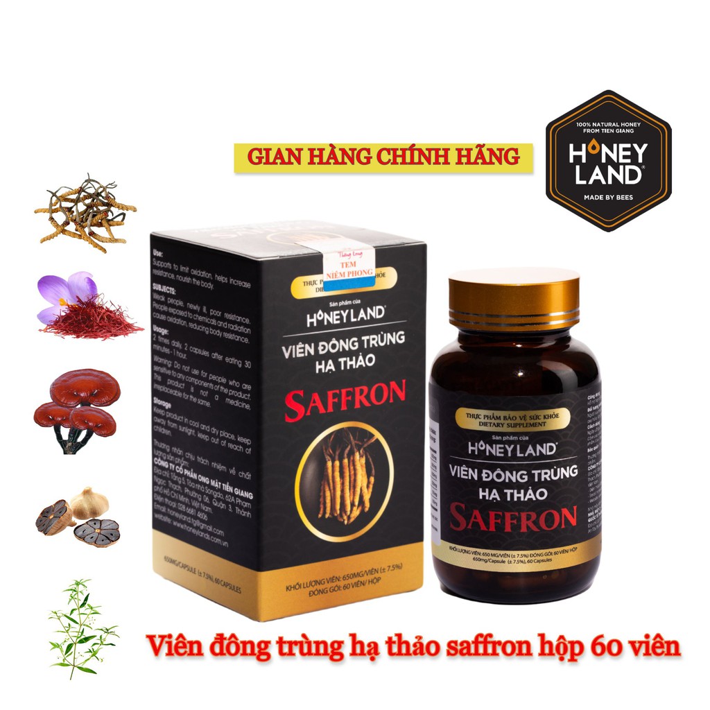 Combo 2 hộp viên Đông Trùng Hạ Thảo SafFron HONEYLAND 60 Viên