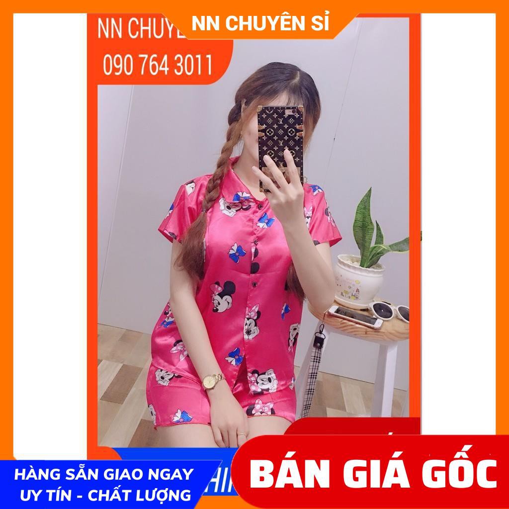 Đồ bộ nữ mặc nhà cổ pijama chất phi bóng mềm mịn mát in hình heo in hình hello kitty in hoạt hình dễ thương