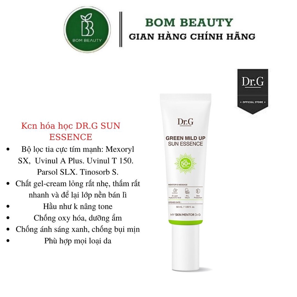 Kem chống nắng hóa học chống ánh sáng xanh, bụi mịn dr g Dr.G Green Mild Up Sun Essence SPF50 + PA ++++ (10ml/50ml)