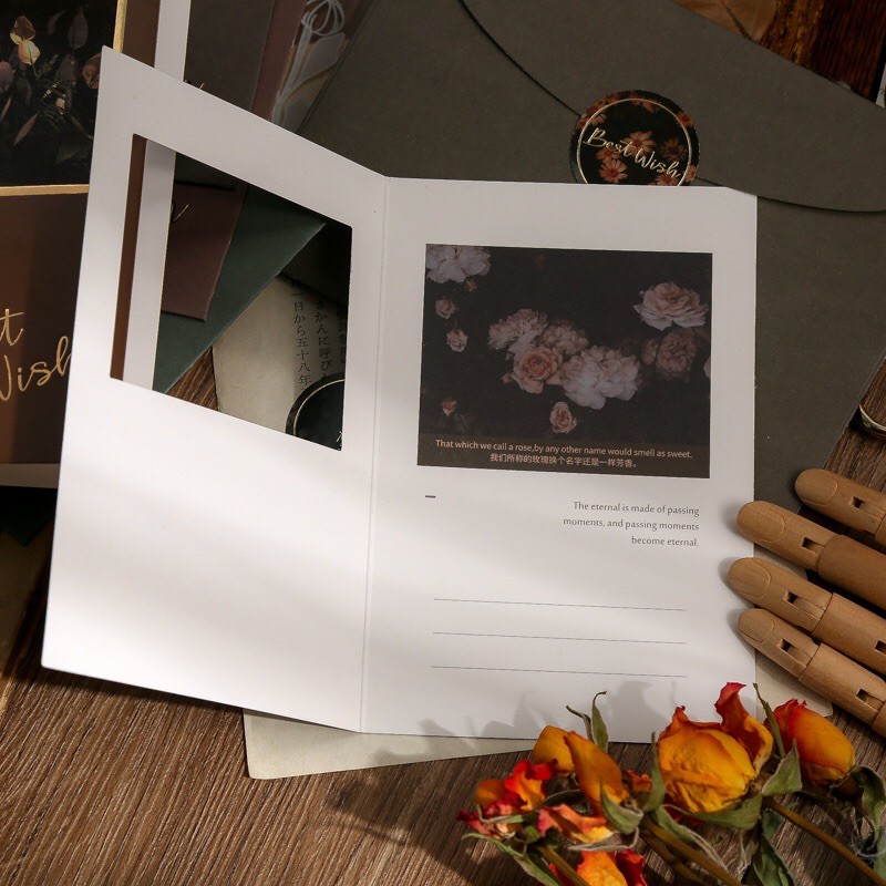 Set 4 tấm thiệp chúc mừng vintage kèm phong bì và hình dán niêm phong