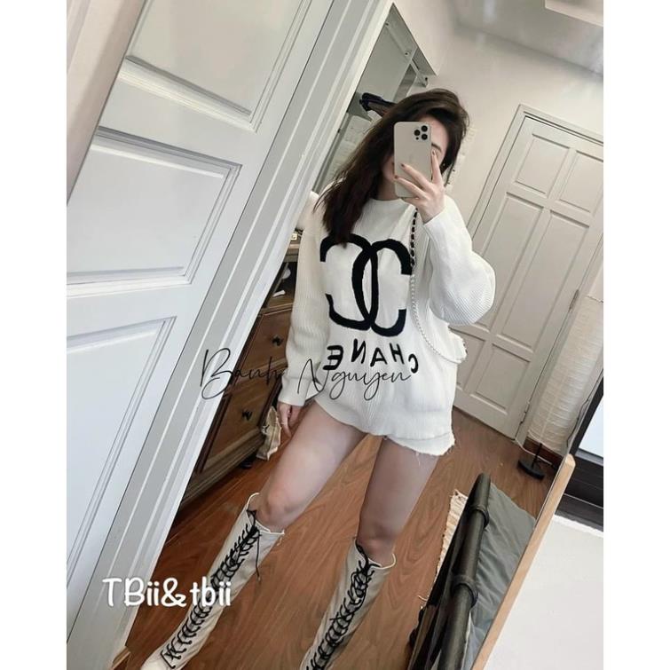 Áo len nữ form rộng, áo len nữ thêu chữ chất len đẹp mềm mịn phom to mặc thoải mái hai màu cơ bàn dễ mix đồ hàng loại 1 | BigBuy360 - bigbuy360.vn
