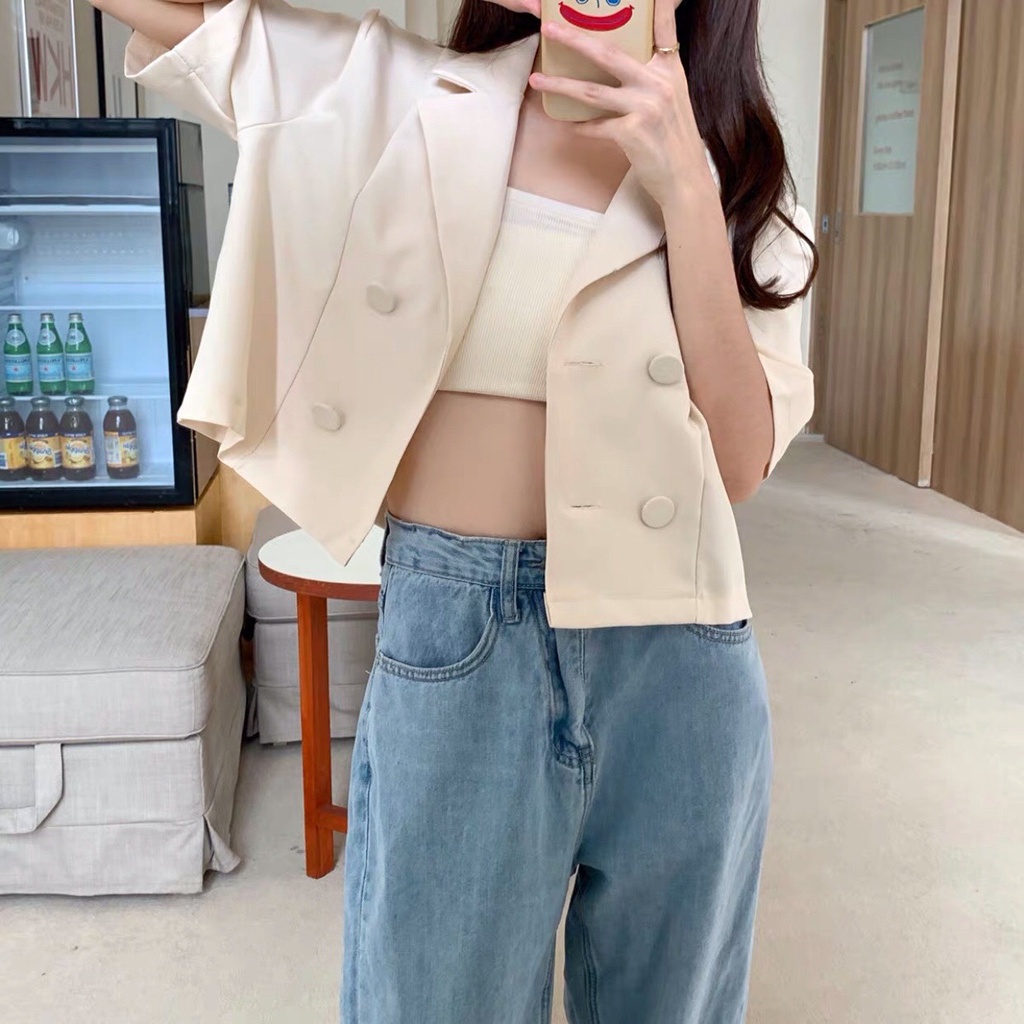 Áo Khoác Blazer Nữ Cổ Vest Tay Lỡ Dáng Croptop - Blazer Cộc Tay Dáng Lửng Mix Áo Quây -  Áo Vest Khoác Ngoài Nâu Đen Be | WebRaoVat - webraovat.net.vn