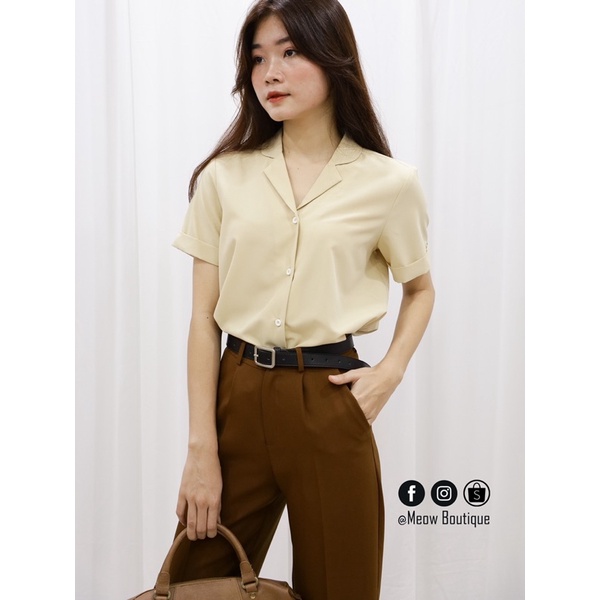 [Hình thật tự chụp] Sơ Mi Trắng Nữ Công Sở Tay Ngắn Meow Boutique