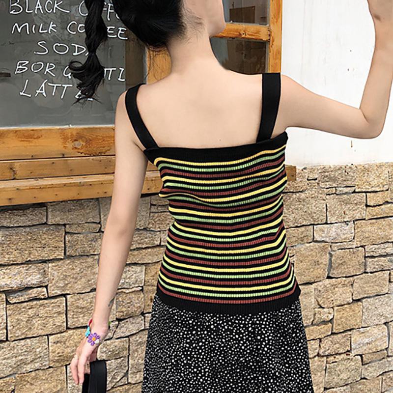 Áo nữ vải dệt không tay họa tiết kẻ sọc ngang thời trang | BigBuy360 - bigbuy360.vn