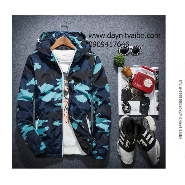 Áo khoác hoạt tiết màu rằn ri xanh dương rằn ri đỏ camouflage vải dù 2 lớp thời trang nam nữ nổi bật phong cách