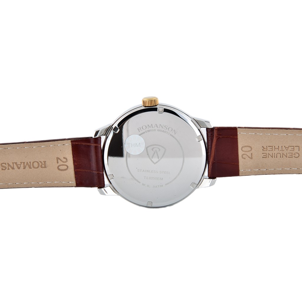Đồng hồ Romanson Classic Men Watch TL8250BMCWH nam máy Thụy Sĩ, mặt mỏng kính chống xước, dây da cao cấp chính hãng