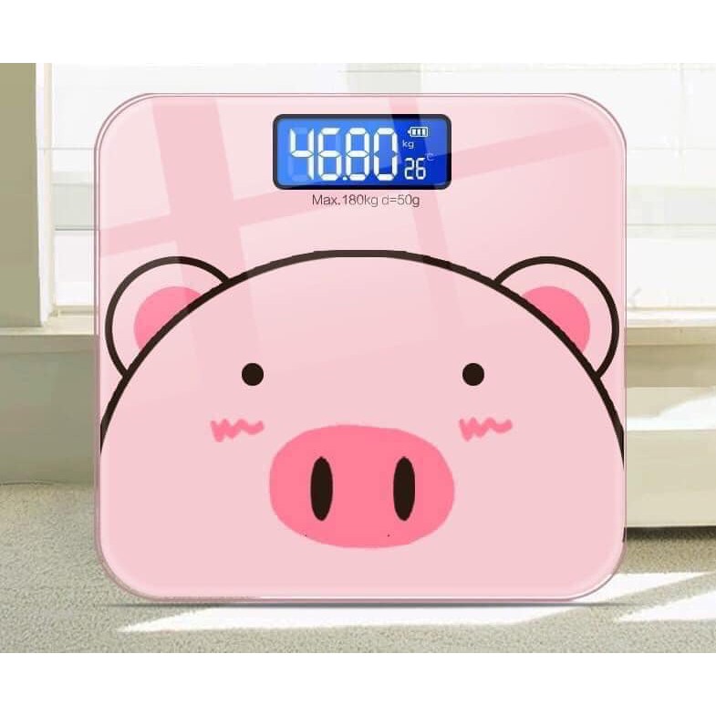 Cân điện tử hình heo hồng xinh xắn dùng pin, max 180kg, có hiển thị nhiệt độ, tặng kèm 1 thước dây