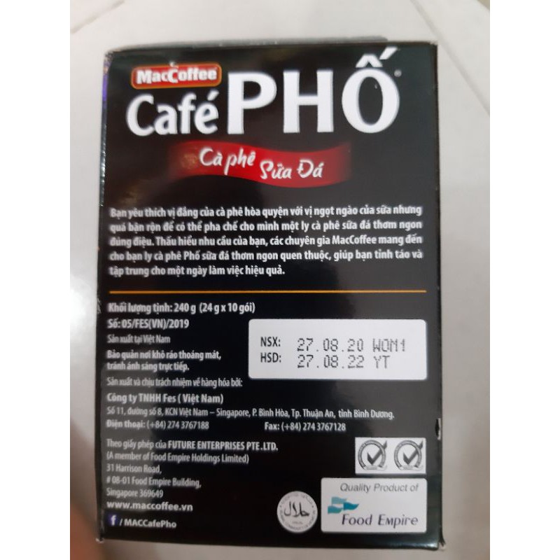 Cà phê Phố sữa đá hộp 10 gói x 24g