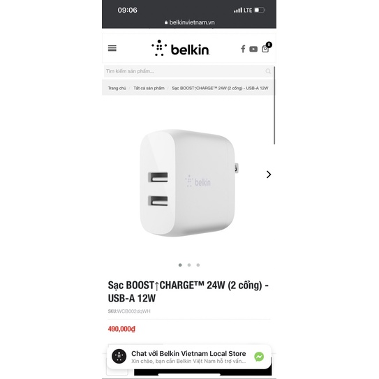 Củ Sạc Belkin Boost Charge 24W Belkin WCB002 Có Trầy Xước