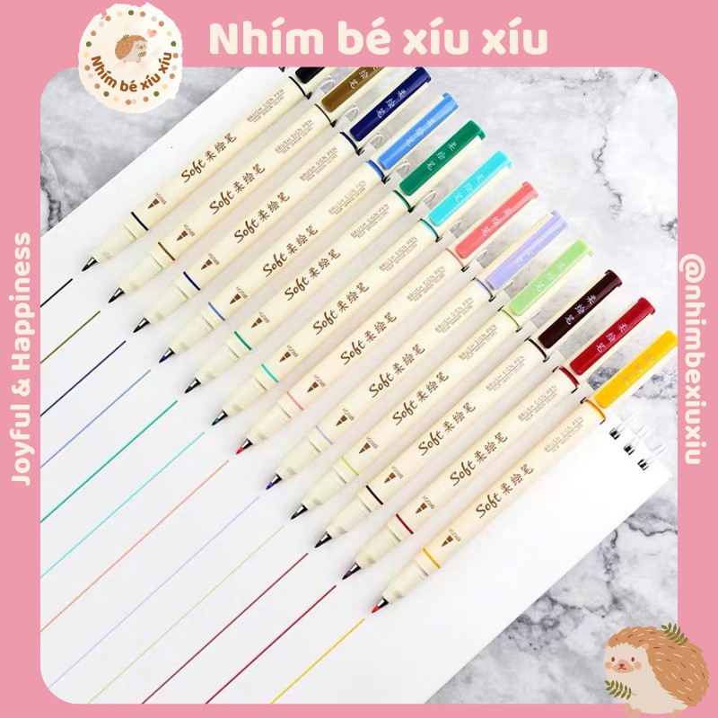 Bút SOFT Brush Calligraphy Lettering 12 màu sắc viết sổ Bullet Journal VT338