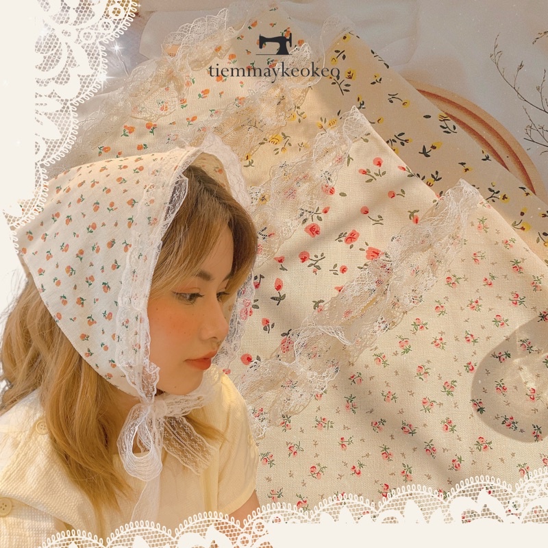 🌼 Khăn bandana hoạ tiết tone MY DREAM 🌼 Turban hoa nhí vintage phối viền ren xinh xắn 🌼 Tiemmaykeokeo