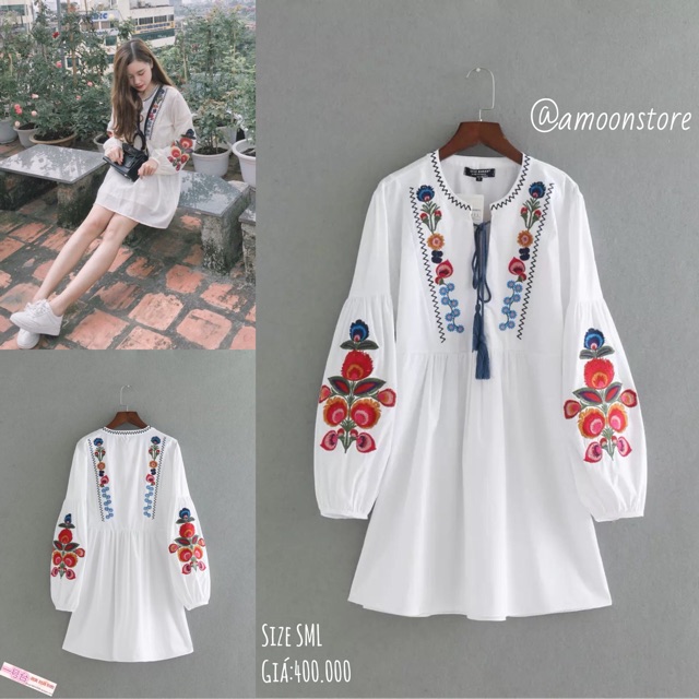 Váy trắng hoa zara