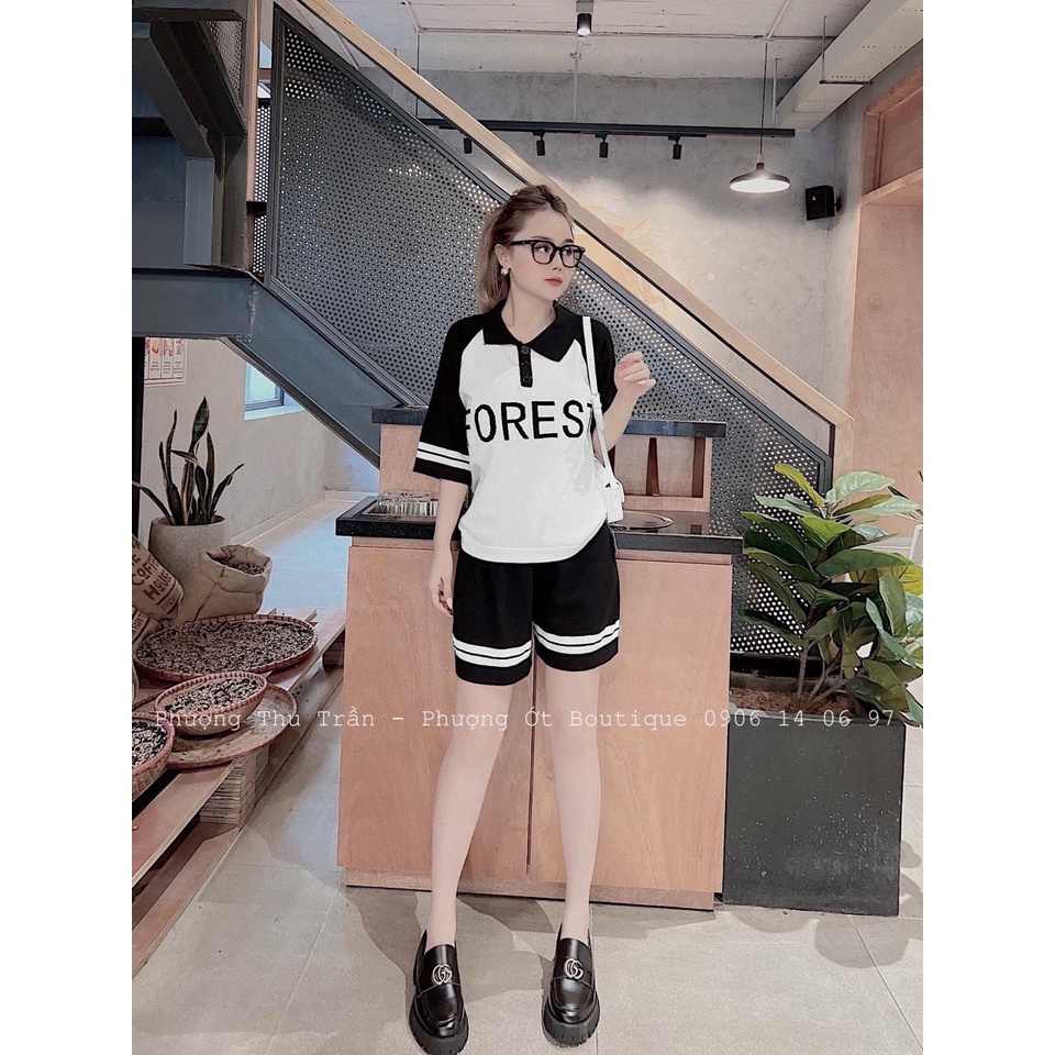 Bộ đùi len tăm FOREST cổ sơ mi quần short đùi DN135