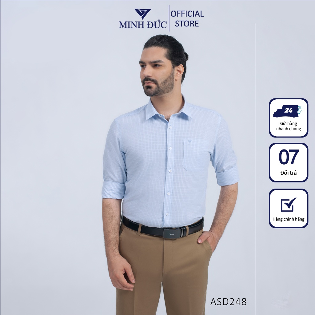 Áo Sơ Mi Nam Công Sở Trung Niên Minh Đức Dáng Ôm Dài Tay Tà Bầu Vải Bamboo ASD0248