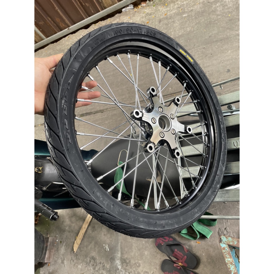 Bộ Căm Đùm Niềng Nhôm Đen DaLE crom sáng bóng full bộ + vỏ ruột 60/90 và 70/90