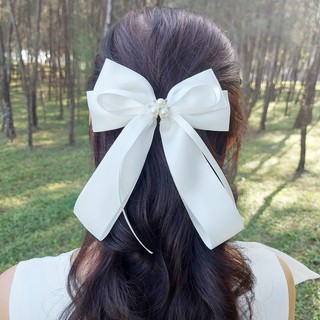 Kẹp tóc nơ hàn quốc Hababu nơ tiểu thư xinh đẹp KT12, cài nơ kẹp tóc đính ngọc dễ thương màu trắng
