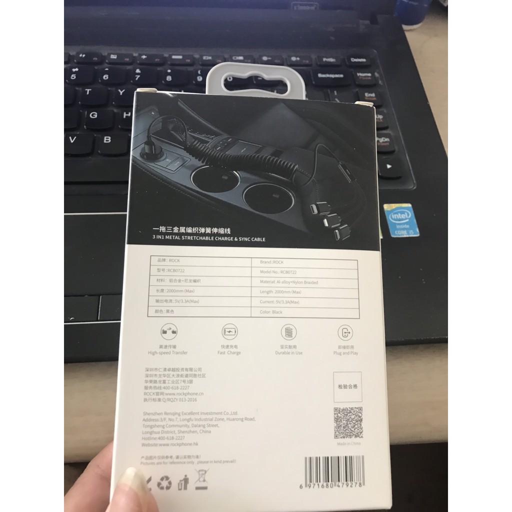 Cáp sạc đa năng lò xo ROCK 3in1 Metal Stretchable Charge and Sync Cable 3.3A 2M