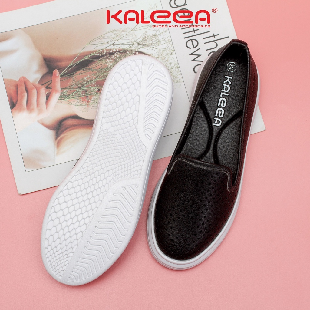 Giày Lười Slip On Nữ Thoáng Khí Kháng Khuẩn KALEEA HTK2003 Chất Liệu Da Bò Đế Đúc Cao Su Ma Sát Cao Chống Mài Mòn Đế