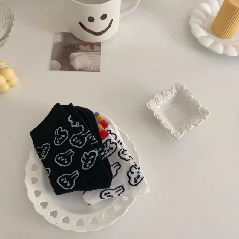 Vớ Thể Thao In Họa Tiết Thỏ Cầu Vồng Dễ Thương Phong Cách Hàn Quốc Cho Nữ