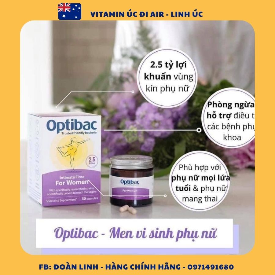 Men vi sinh Optibac tím Optibac Probiotics For Women, Hàng chuẩn UK Anh Quốc (30v/90 viên)