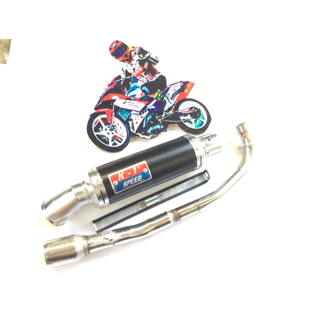 Pô K1 ĐEN full cổ inox thẳng gắn cho wave, cup, dream, exciter, winer, sonic, raider fi, satria, gsx,...