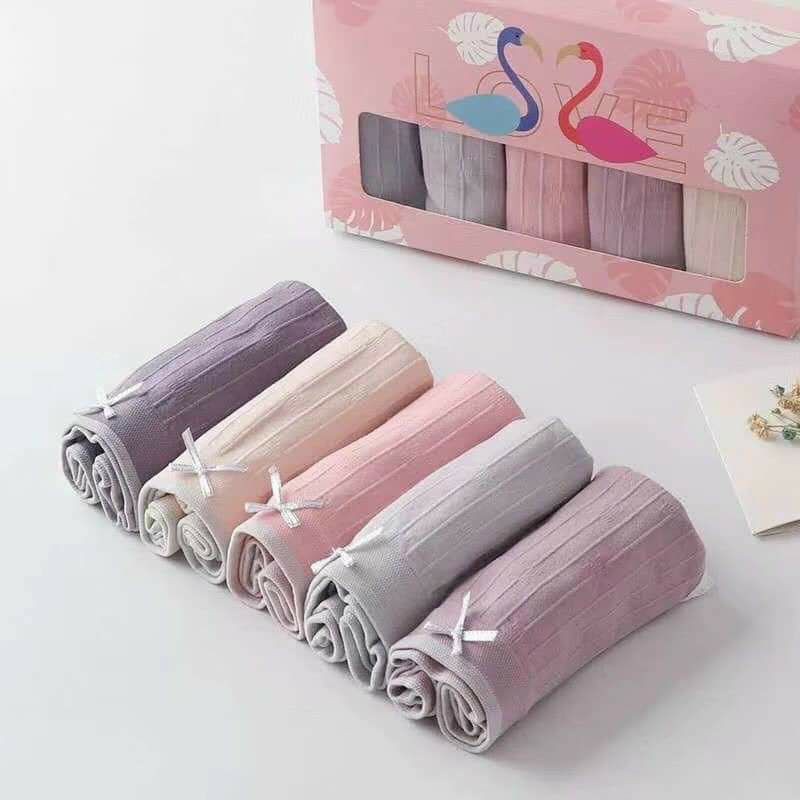 Hộp 5 quần lót cotton thiên nga kháng khuẩn siêu thấm hút định hình mông họa tiết ren co giãn 4 chiều thoáng mát Angola