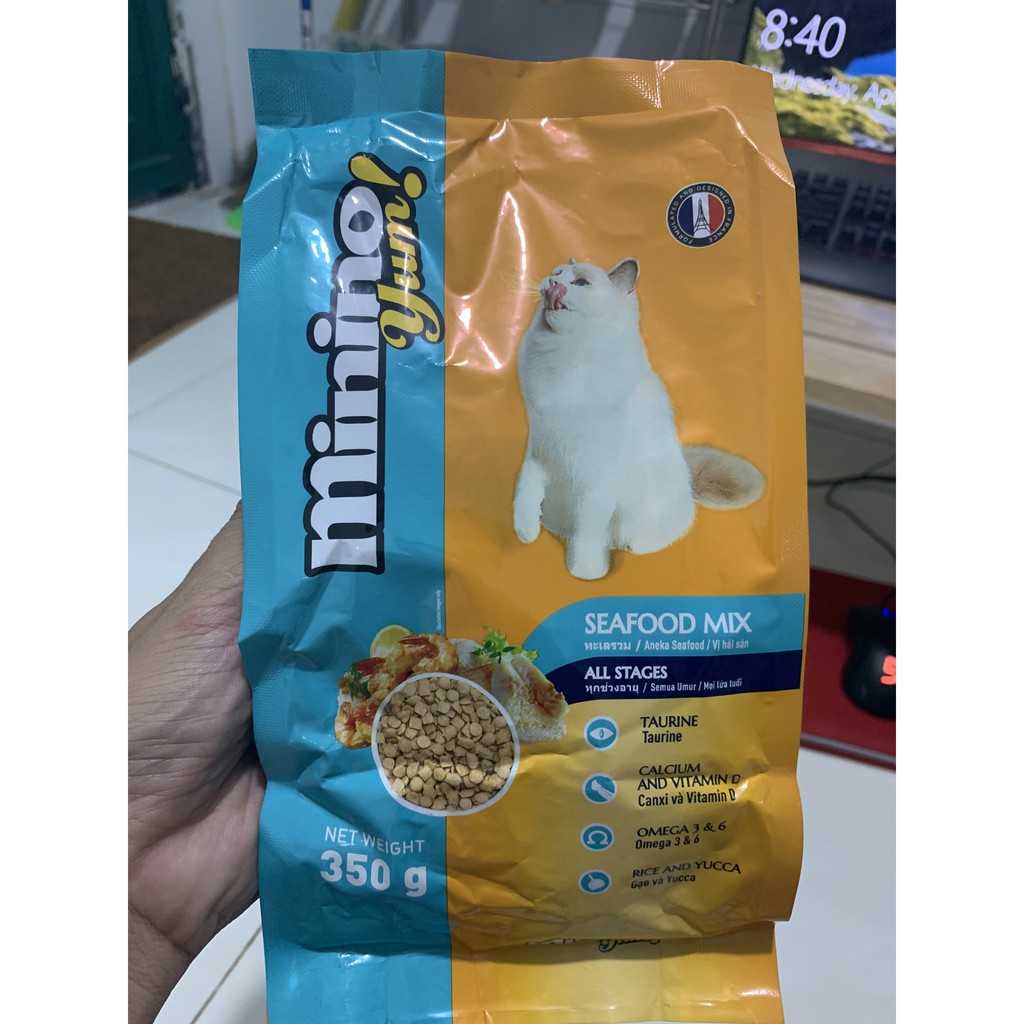 Thức ăn hạt Minino Yum dành cho mèo mọi lứa tuổi - vị hải sản túi 350g