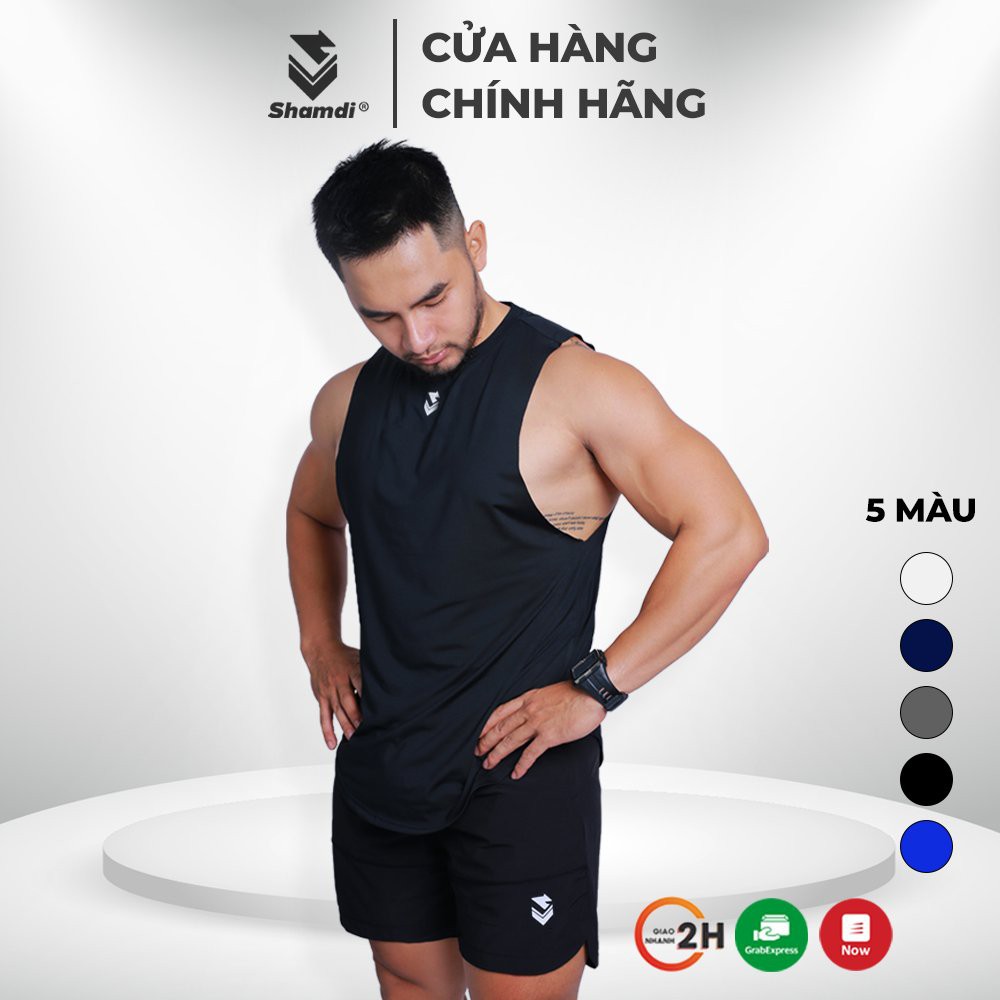 Áo thun ba lỗ tập gym nam SHAMDI áo tập gym nam tank top, rộng sát nách, co giãn tốt - 943