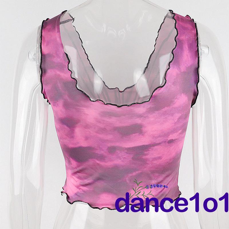 Áo tank top cổ chữ U ôm dáng in họa tiết trái tim quyến rũ cho nữ