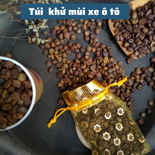 Túi Thơm phòng Để tù quần áo Hương Cà Phê Treo Xe Ô Tô Vải Voan 80gr rang Arabica khử mùi tủ lạnh nhà vệ sinh