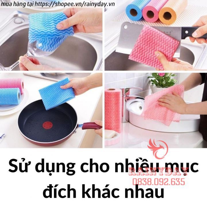 Cuộn khăn lau giấy lau nhà bếp lau tay bát đĩa chén ly đa năng bằng vải không dệt siêu thấm 50 tờ