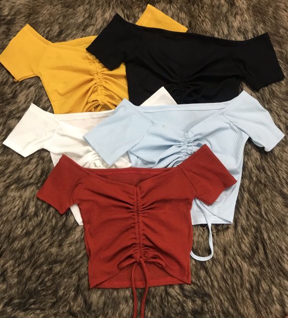 Áo crop top rút dây ngực thun gân cực xinh