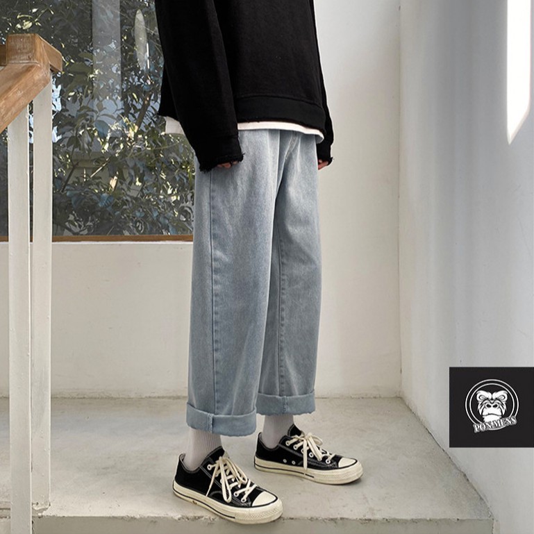 Quần jean baggy nam nữ ống suông rộng màu xanh ghi nhạt 2021 927m | BigBuy360 - bigbuy360.vn