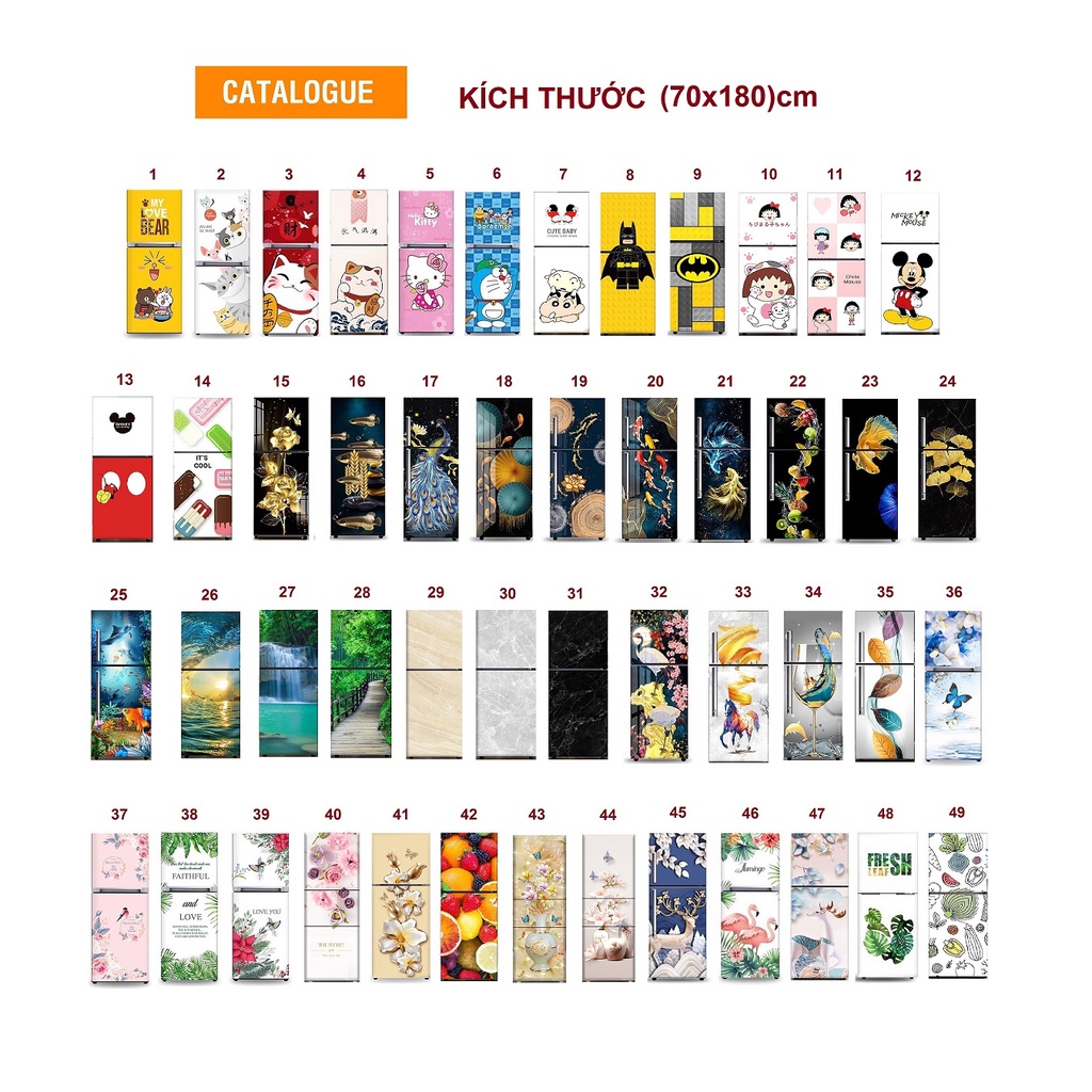 DECAL DÁN TỦ LẠNH KHỔ ( 70x180 ) cm TỔNG HỢP CÁC MẪU - Decal trang trí